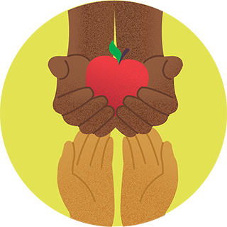 Hands sharing an apple